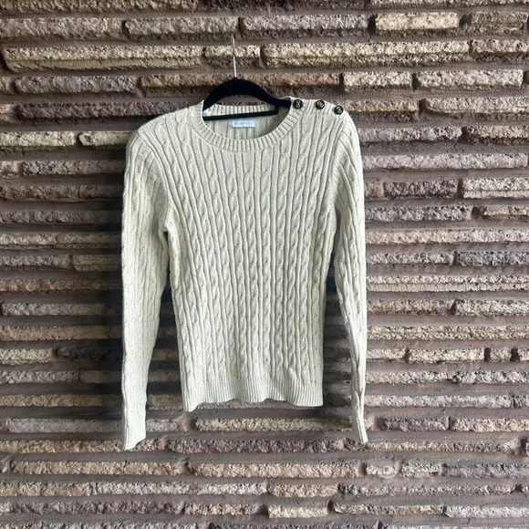 Charter Club Metallic Gold Cable Knit Crewneck Sweater - Picture 1 of 7